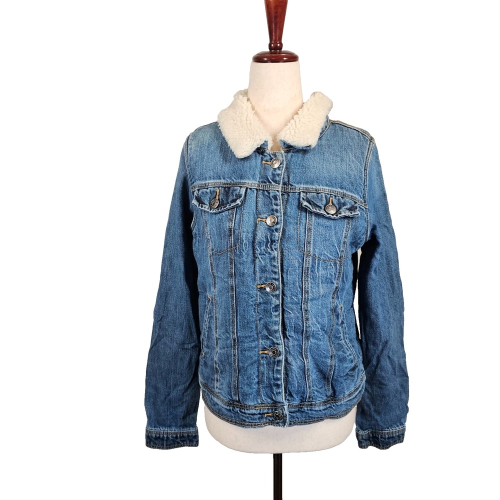 Cat‎ & Jack Sherpa Lined Jean Jacket Girls Size XL 14/16 Wash Blue Trucker Denim